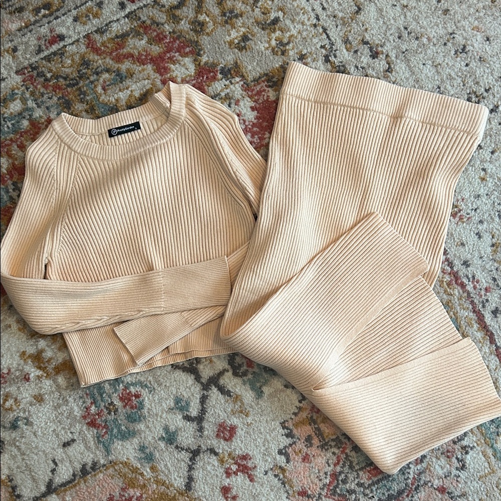 Ribbed Knit Sweater Skirt Set in Cream